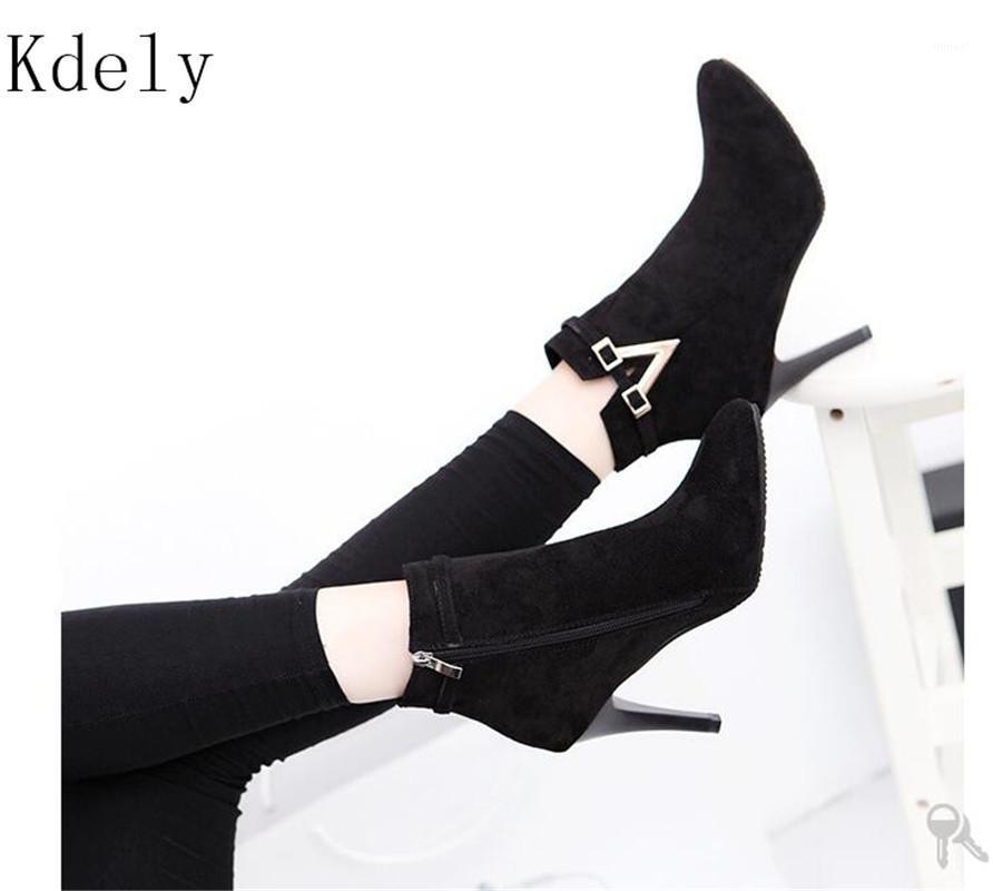 

Spring Autumn Stiletto Thin High Heels Pointed Toe Faux Suede Zipper Style Sexy Boots Ankle Womens Boots1, Black