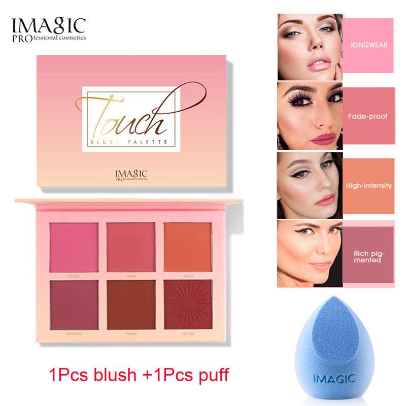 

IMAGIC 2Pcs=1Pcs 6 Colors Blush Makeup Red disk Professional Cheek Blush High Quality Beauty New Fashion Cosmeti + 1Pcs puff