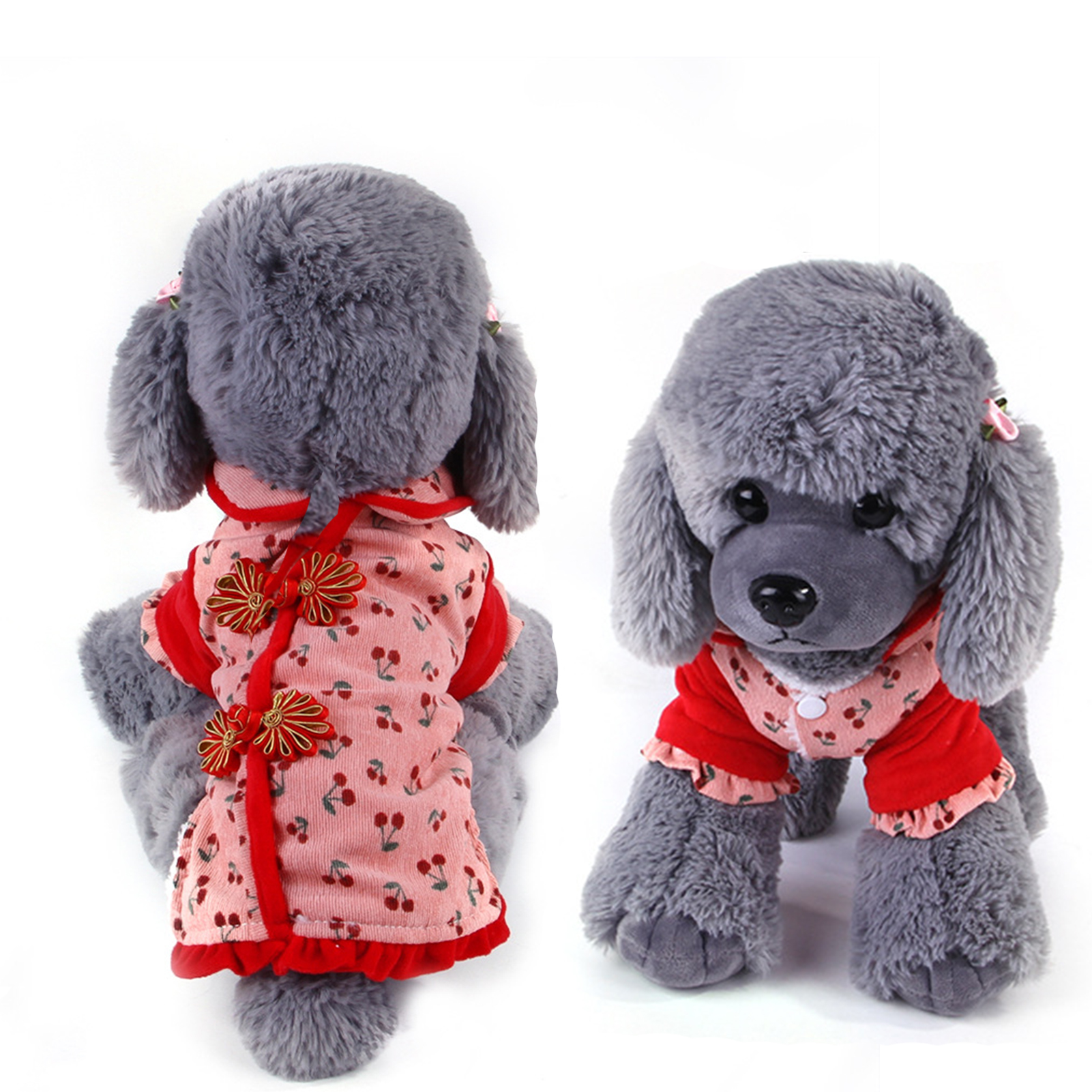 

SEIS New Year Dog Cherry Dress Cat Cheongsam Winter Princess Pet Skirt Costume of the Tang Dynasty Christmas Poodle Coat for Cats Teddy Bich