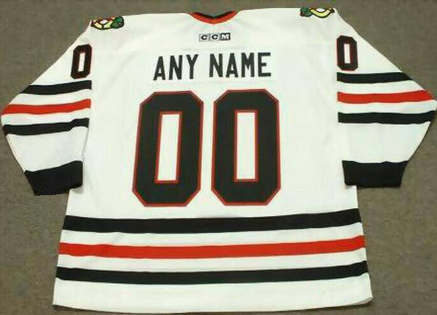 

Custom Chicago 1977 CCM Throwback Home Hockey stitched mens Jersey PHIL RUSSELL Curt Fraser Denis Savard Bobby Orr, White
