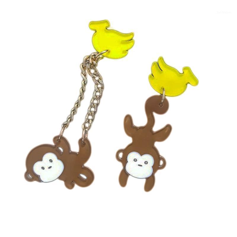 

Fashion Acrylic Colorful Creative design Monkey banana earrings Party Summer Accessory1