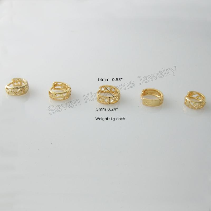 

MIN ORDER 10$ /5 STYLES AVAILABLE - YELLOW GOLD GP HUGGIE HOOP 14MM DIA SMALL EARRING DRAGON/ BIRD/HEART/ EARRING