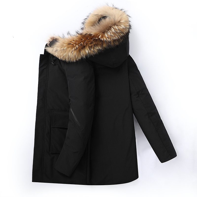 

Men's 2021 New Thick Long Hot Coat with Hoodie Wind-proof Fur Cotton Jacket Clothes S80j, Black.
