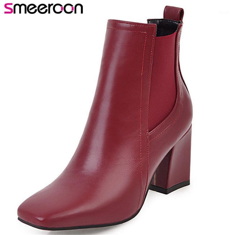 

Smeeroon 2021 new popular autumn winter boots slip on high heels ankle boots for women square toe women big size 32-431, Black