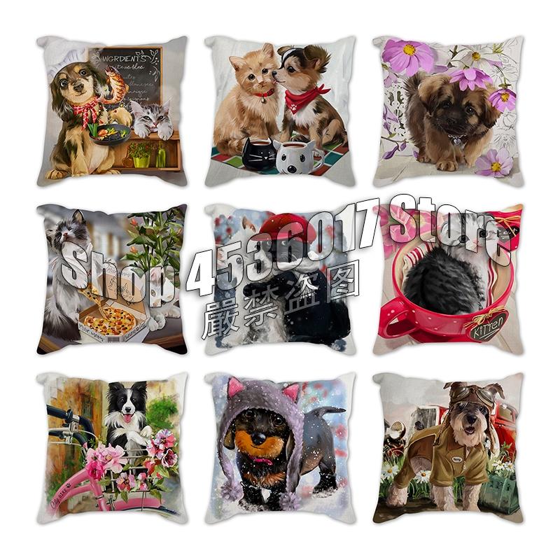 

Painting Dog cat giraffe girl Cartoon Decorative Cushion Cover Pillowcase Animals Chair Car Sofa Throw Pillows Cases Home Decor Pillow Case