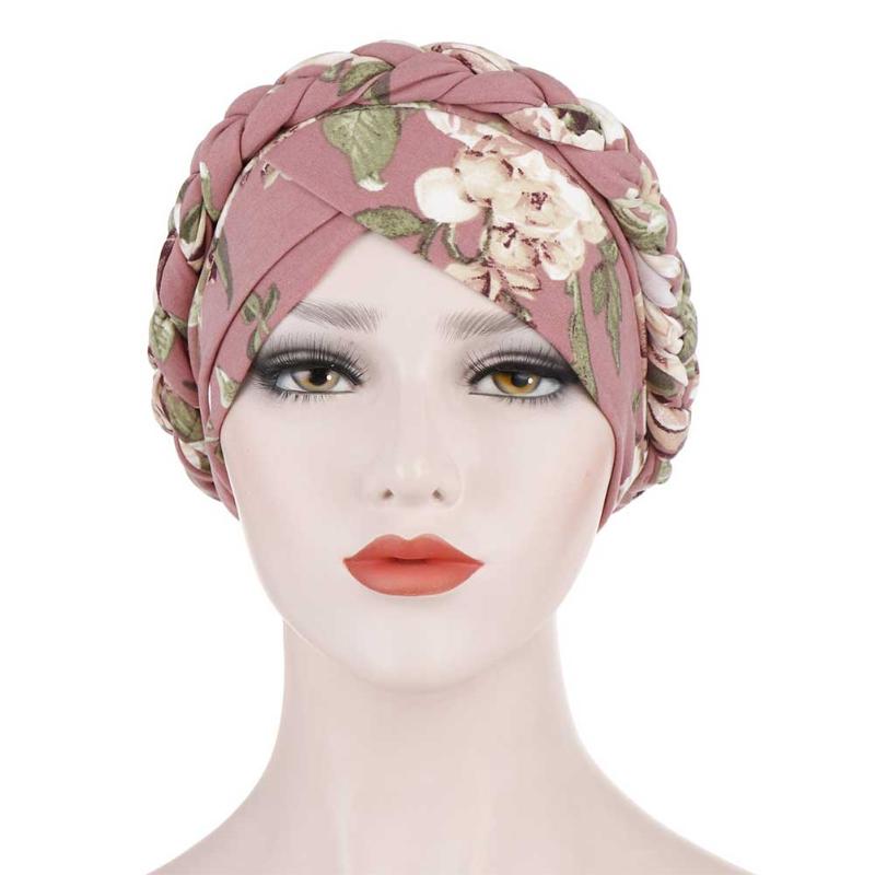 

Fashion Elegant Women Turban Beanie Cancer Chemo Head Wrap Muslim Hijab Hair Accessories Braid Knot Arab One Plait Printed Caps, Black