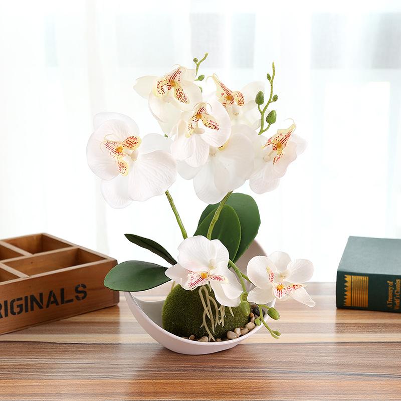 

Fashion Three Fork Butterfly Orchid Bonsai Artificial Flower White Flowerpot Set Home Wedding Xmas Party Decoration, Purple