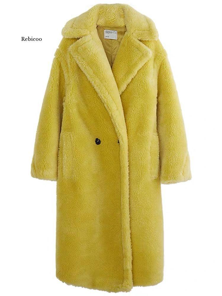 

Women Winter Long Teddy Coat Jacket Female Thick Warm Casual Loose Jackets Oversized Ladies Faux Lambswool Fur Outwear B148, Red