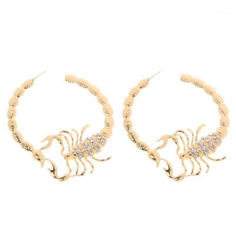 

Huggie Scorpion Stripe Crystal Bamboo Hoop Hip Hop Gold Circle Ear Earrings1