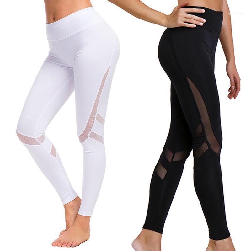 

2020 Women Yoga Pants Mesh Splice High Elasticity Fitness Yoga Pants Gym Polyester -2XL Sports Suit Women1, Black