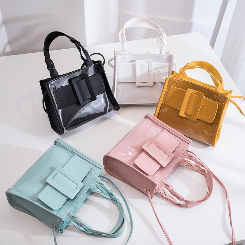 

Women Fashion PU Soild Color Crossbody Bags Ladies Girls Jelly Shoulder Bags Handbags Composite Bag New, White