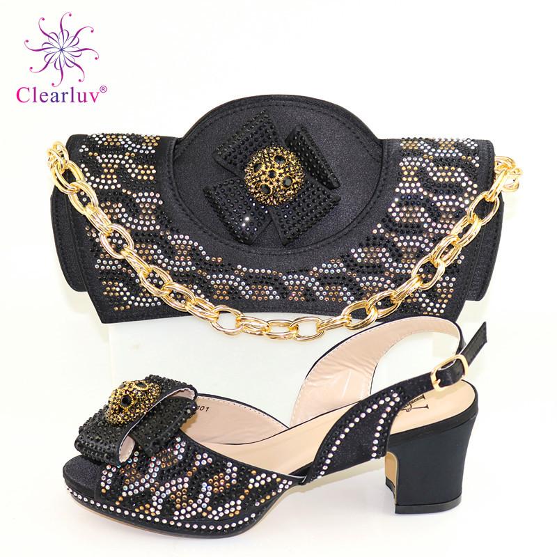 

New Italian Shoes and Bag To Match Wedding Party High Quality African Wedding Shoes Italian with Matching Bags for Women, Black