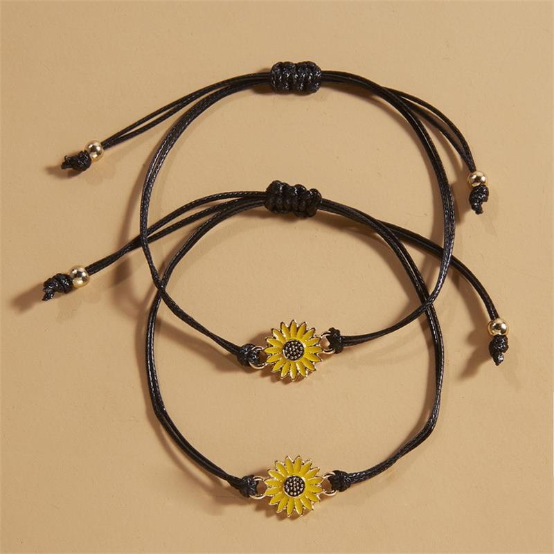 

2 pcs/set Sunflower Bracelet Daisy Adjustable Rope Chain Couple Bracelet Lucky Gift for Girlfriend Best Friend