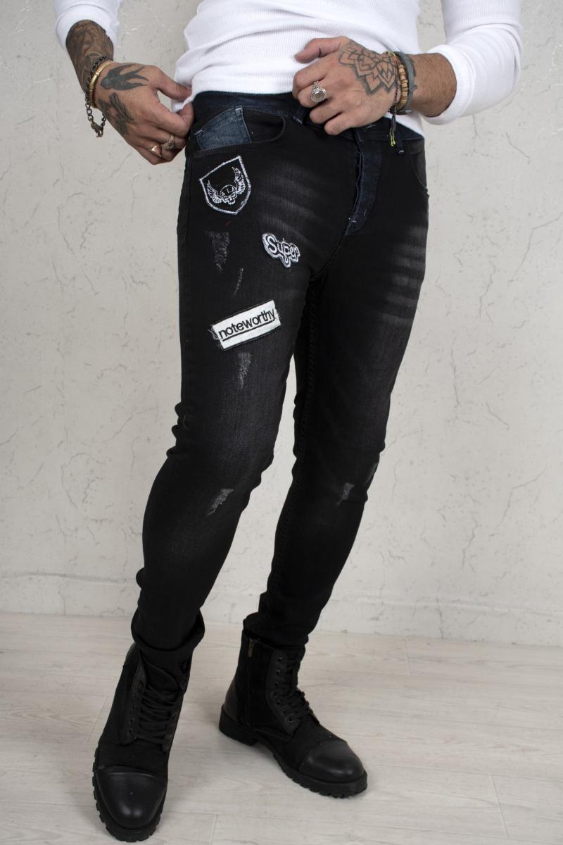 

DeepSEA Crested Tumbled Lycra Slim Fit Denim Pants 2100457, Black
