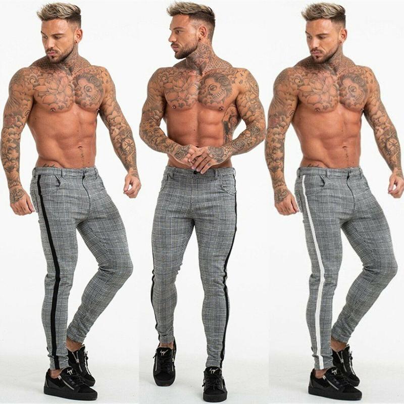 

Mens Slim Fit Trousers Trainning & Exercise Pants Check Casual Pants Joggers Tartan Jogging Skinny Bottoms1, Black