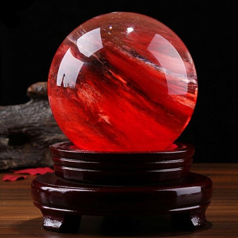 

80mm Red Citrine Calcite Quartz Crystal Sphere Ball Healing Gemstone with Stand