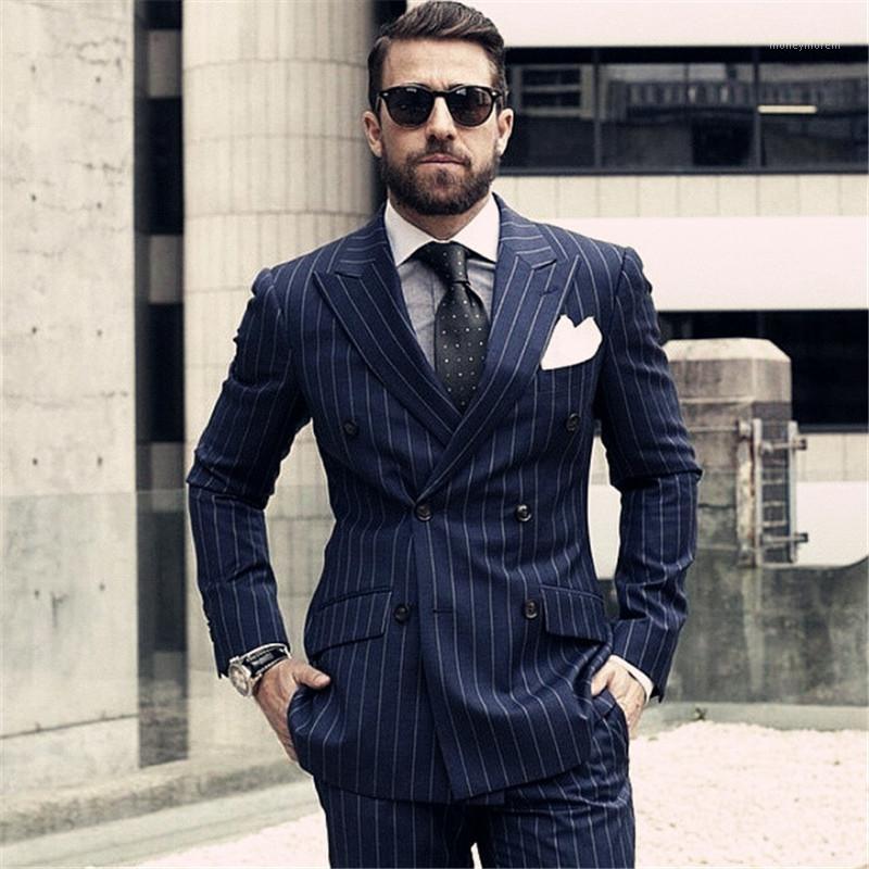 

Smart Casual Men Navy Blue Striped Suit Custom Made Slim Fit Suits For Wedding Prom Dinner Brand 3Pcs Suit Jacket Pants Vest1, Picture color2