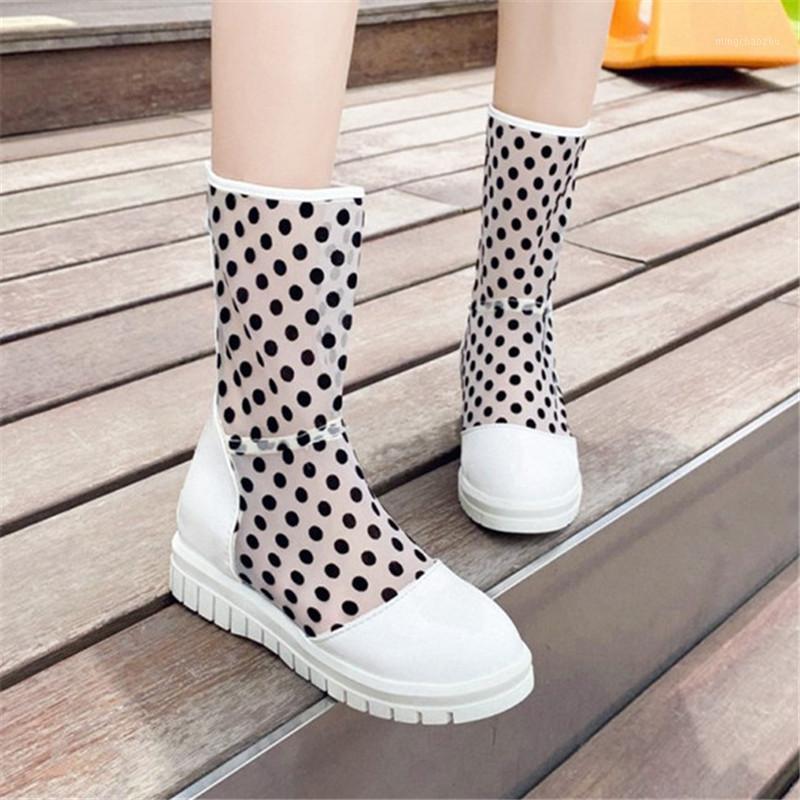 

PXELENA Fashion Polka Dot Air Mesh Ankle Boots Women 2020 Spring Fall Female Shoes Hidden Med Heels Zip Comfort Leisure White 431, Black