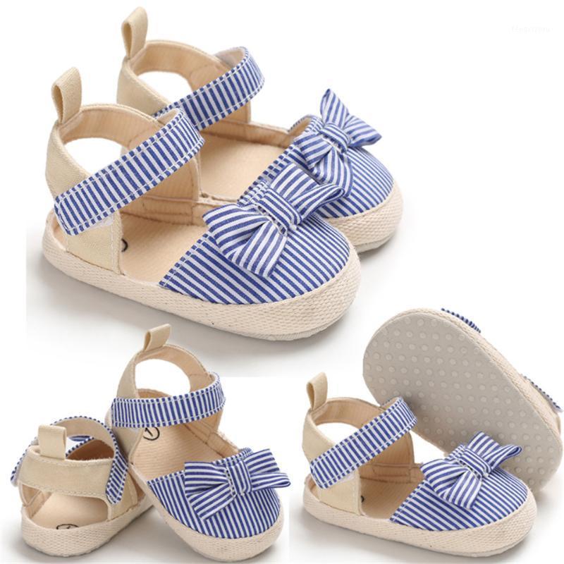 

2020 Children Summer Shoes Newborn Infant Baby Girl Soft Crib Shoes Infants Anti-slip Sneaker Striped Bow Prewalker -18M1, Blue
