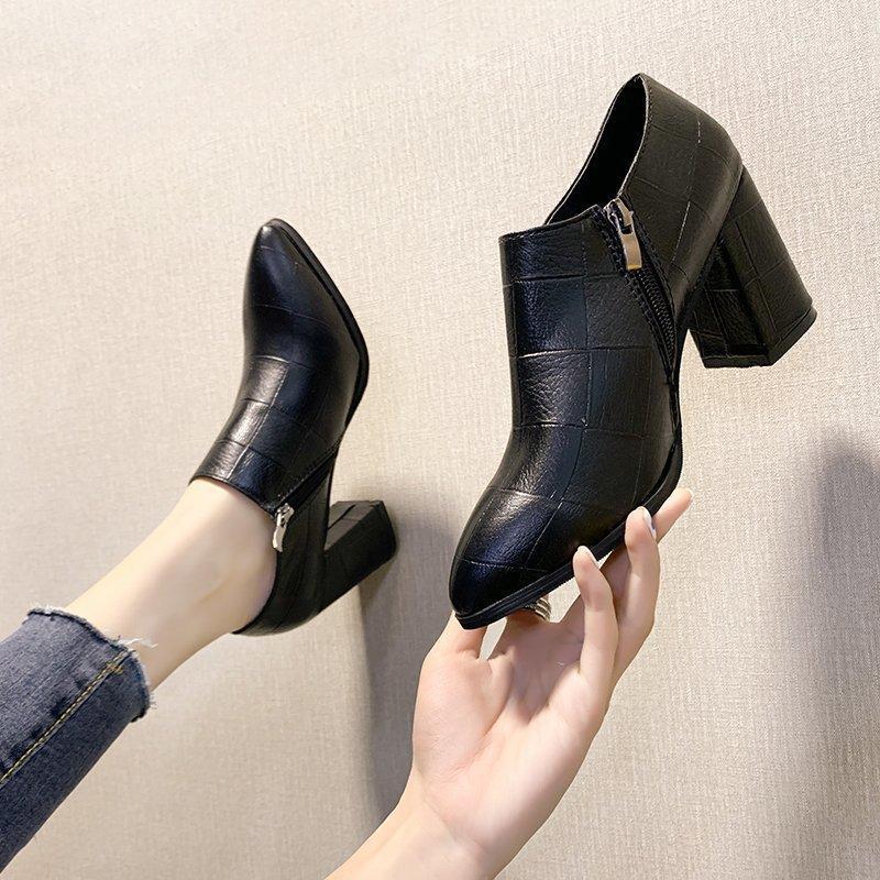 

AQ619 Pointed short boots women 2020 spring and autumn new high heels women casual boots ankle1, Black stiletto