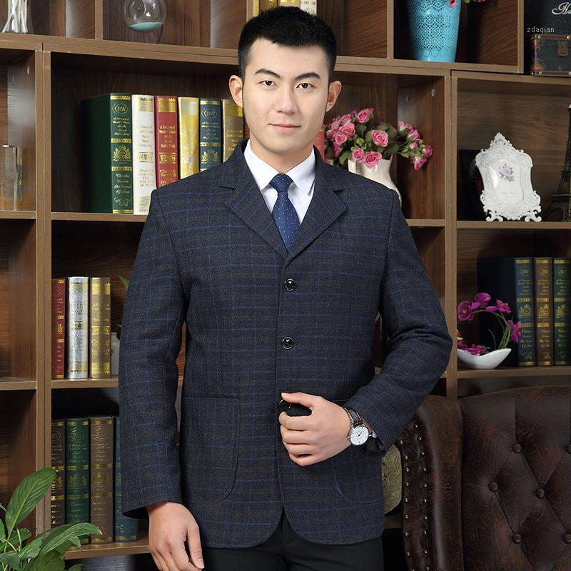 

Spring And Autumn 2020 New Style MEN'S Suit Men's Large Size Loose-Fit Middle-aged Men Business Casual Plaid1, Shang qing blue