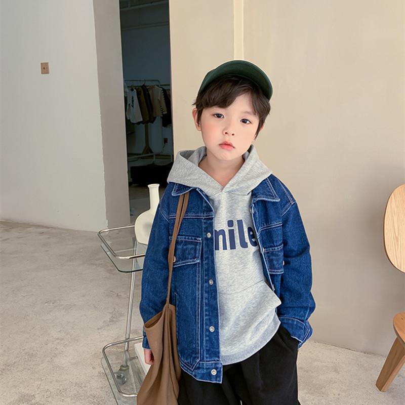 

Jackets Korean Style Children Solid Color Patchwork Denim Boys Fashion Loose Casual Coats Kids Cool Outwears, Blue;gray