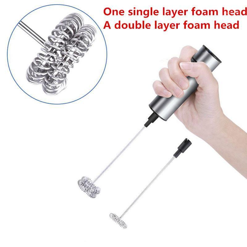 

Electric Milk Frother Stainless Steel Beater Fancy Coffee Beater Milk Mixer Single Double Bubble Head1