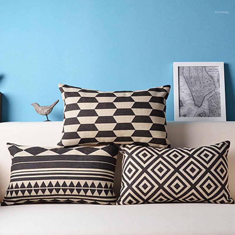 

Cojines Cushion Cover Northern Europe Geometric Black and Beige Home Decorative Pillow Case 30x50cm Almohada Lumbar pillow1