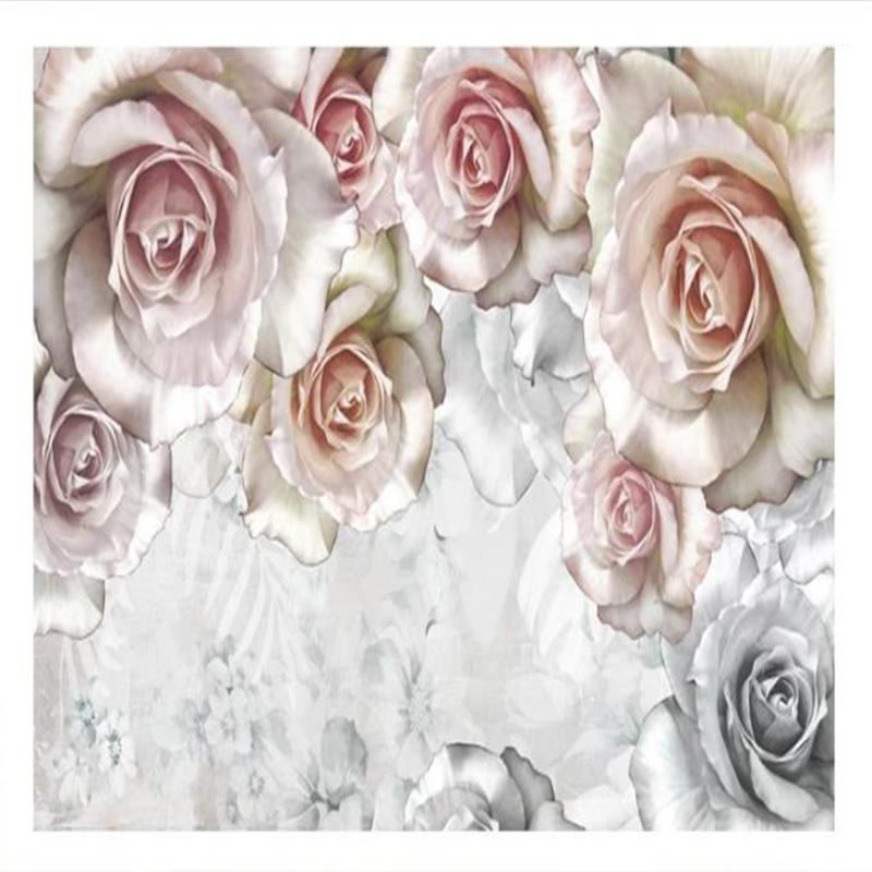 

Modern fresh three-dimensional floral wallpapers oil painting pastoral TV background wall classic painting wallpaper1, As pic