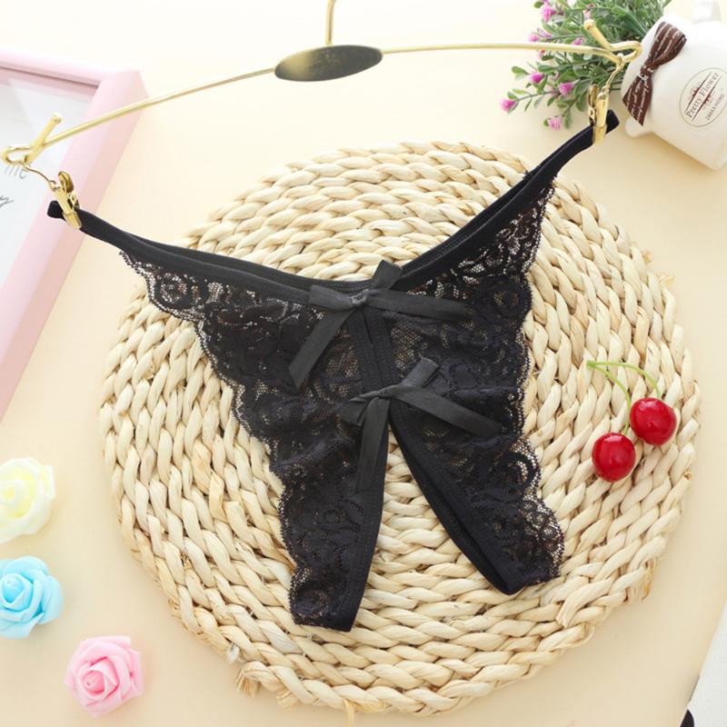 

Sexy thong female transparent temptation low waist lace ultra-thin breathable T pants Japanese underwear, Black