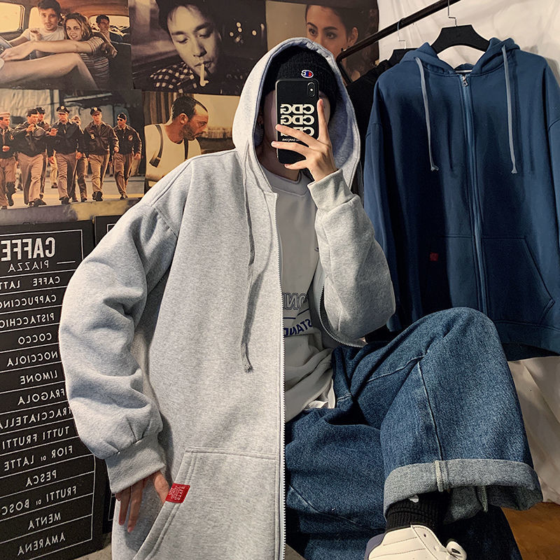 

2021 New Autumn Winter New Hoodies with Cardigan Hood Loose Male Fashion and Stuffed Best Free Cargo Jacket LXUB, Black