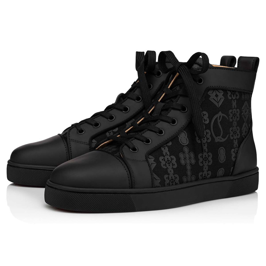 

Luxury Brand Red Bottom Dress Shoe High Tops Sneakers Lous Orlato Rantus Flat Men Women Elastic Band Grid Leather Design Couple Run Walk Cas, Black