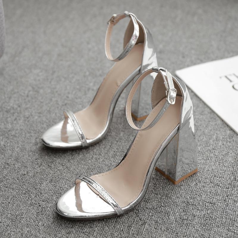 

2021 Summer Plus Size 35-42 Woman 10.5cm Thick High Heels Sandals Female Block Heel Pumps Lady Chunky Burgundy Party Dress Shoes, Silver