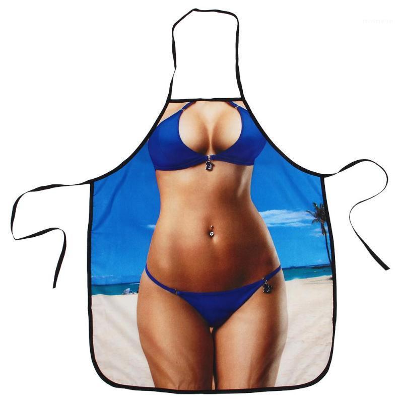 

1 kitchen apron fun beach beauty bikini printed sleeveless cotton linen apron men and women household cleaning tools1