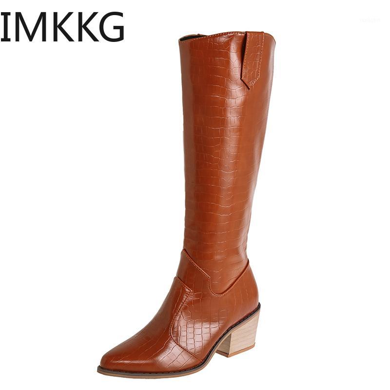 

fashion embossed microfiber leather women ankle boots pointed toe western cowboy boots women knee high chunky1, Black