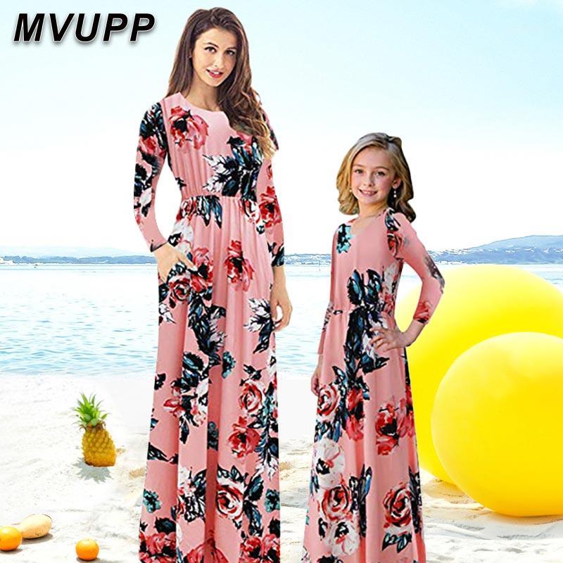 

mother daughter dresses family matching clothes mommy and me outfits look mom baby girl big littler sisters long sleeve winter1, Color5