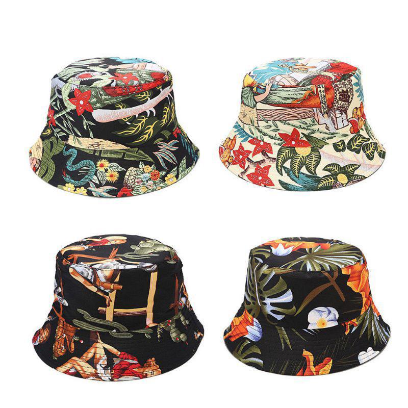 

25# Men And Women Fisherman's Hat Floral Print Two-sided Foldable Anti-sunburn Bucket Sun Hat Cap Summer Sun Protection, Red