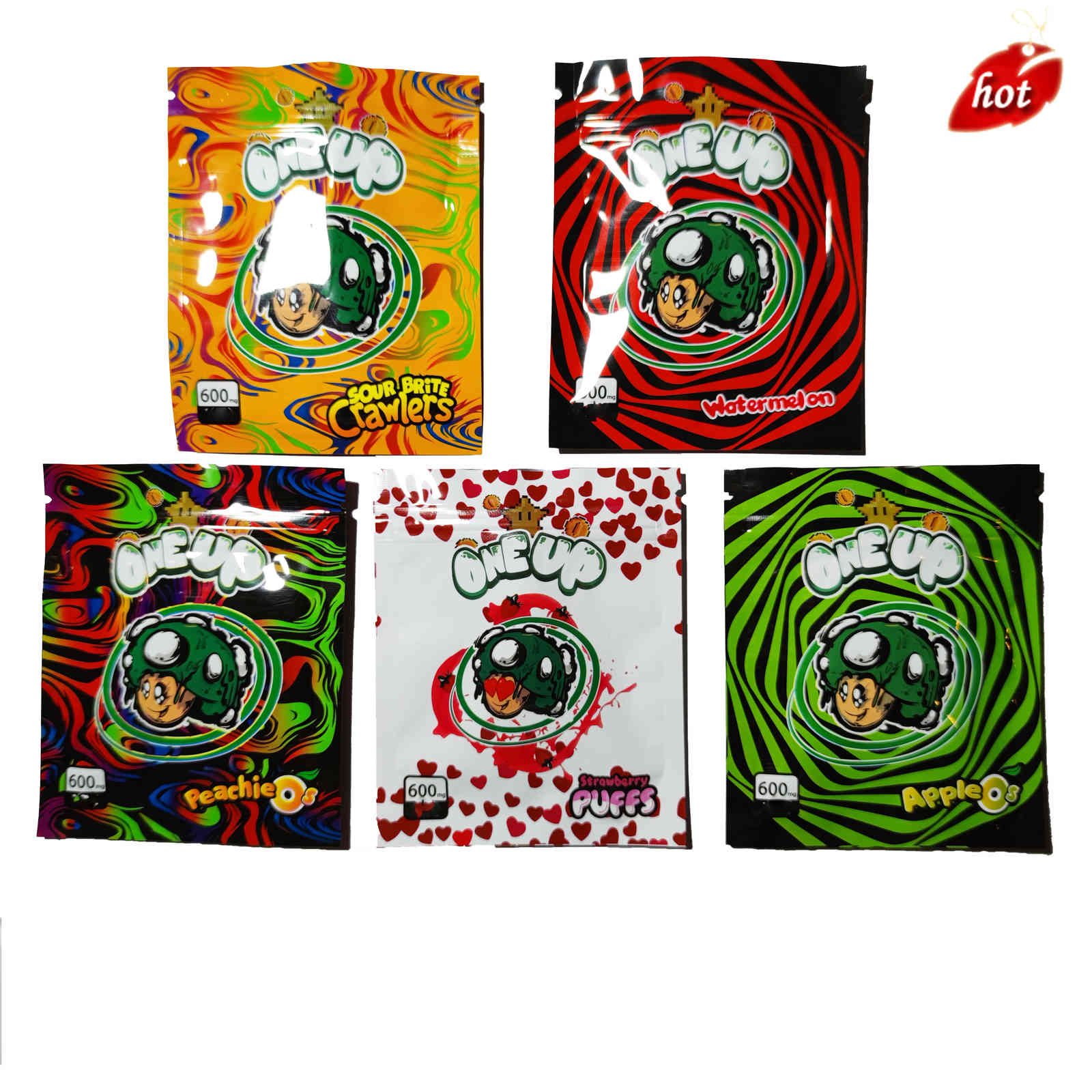 

2021 Empty oneup packaging mylar sour brite crawlers bags candy gummy resealable edibles gummies california sf 8th 3.5g smell childproof zipper package bag HZDS