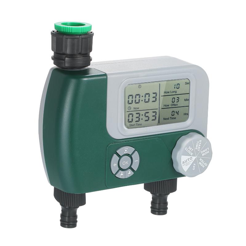 

Battery Operated Automatic Watering Sprinkler System Irrigation Controller Programmable Digital Hose Faucet Timer with 2 Outlet, Eu type 2 yellow