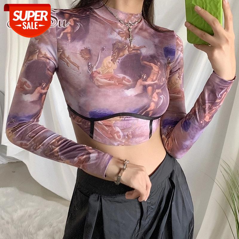 

ArtSu Angel Print Graphic Long Sleeve T-Shirt Crop Top Women Basic Street Casual Wear Autumn Cute Sweet Top Tees Female TS52584 #cH02, White