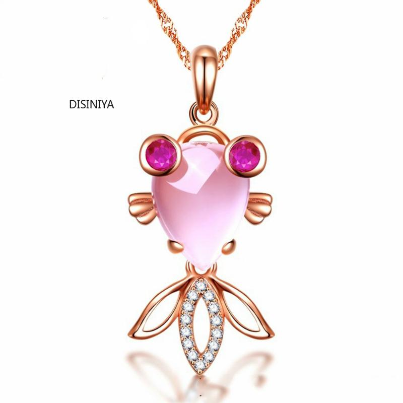 

DISINIYA Suspension Pink Goldfish Necklaces Crystal Pendant with Chain Rose Gold Color Necklace Women's Jewelry DX780129