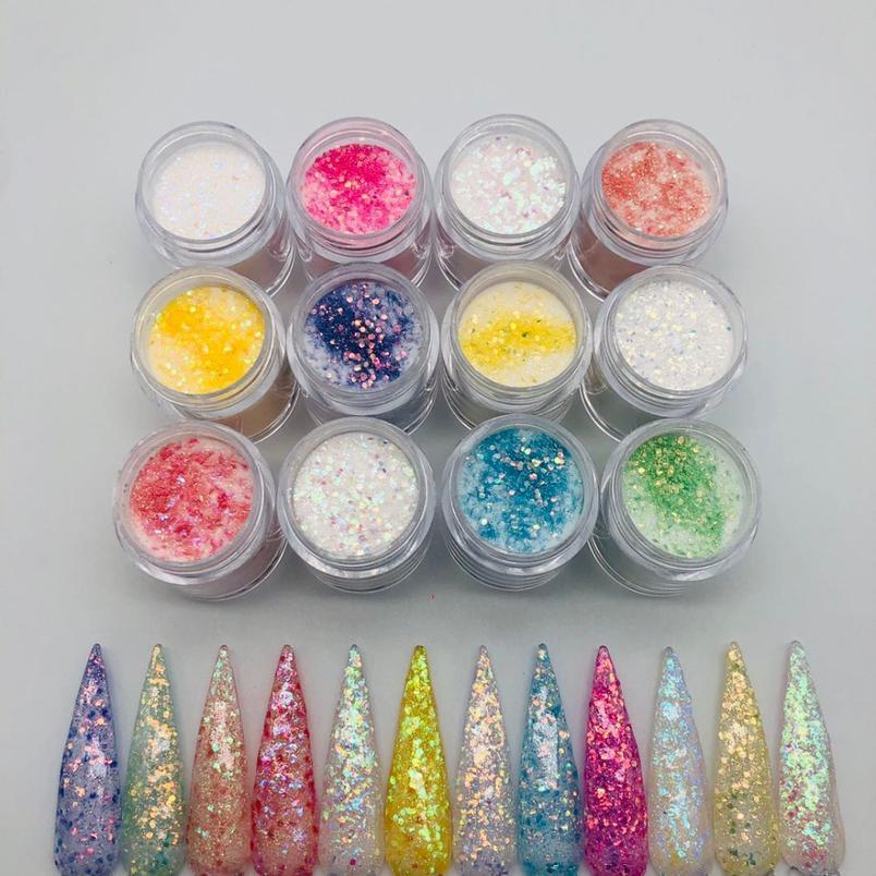 

12bottle/lot Acrylic Powder Mixed Hexagon Colorful Symphony Sequins For Body Face Pigment Holographic Nail Art Powder Du jllKEW, Silver;gold