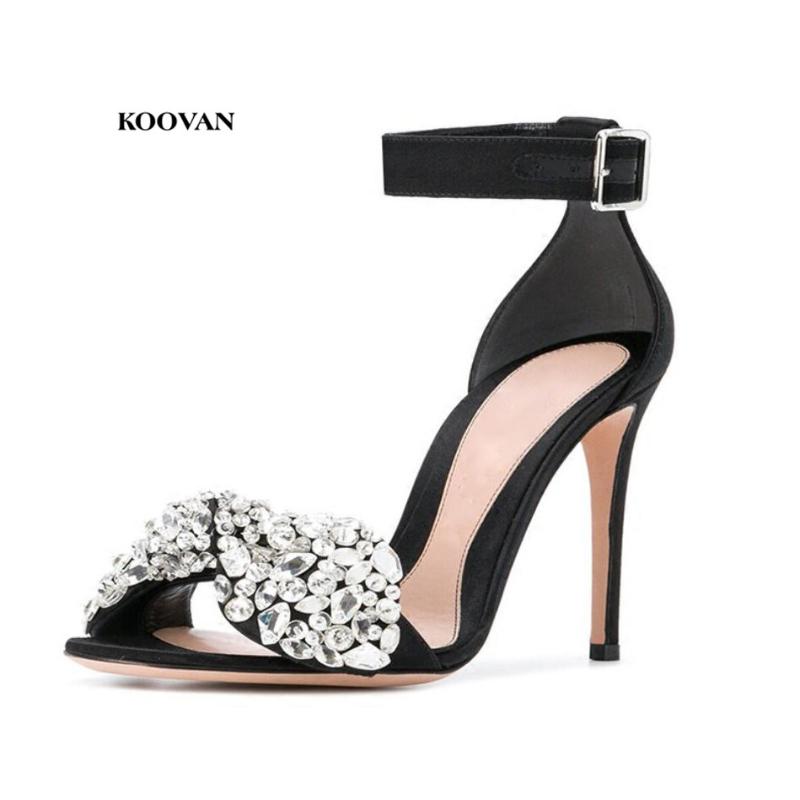 

Koovan Women's Sandals 2020 Summer New Hand Sewn Shoes Rhinestone Bow Toe Women's Sexy High Heels Sandals, Black red 7cm
