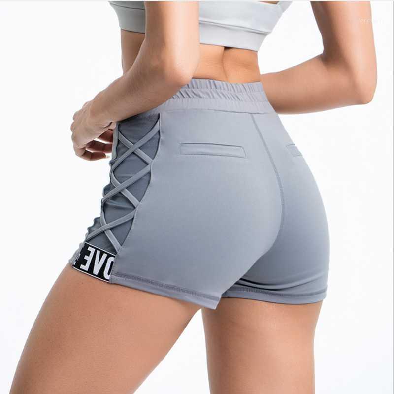 

EFY26K5028 Hot Shorts Sports Patchwork Mesh Cross Side Running Shorts Women Yoga Wide Waist Training Fitness Bottom1, Black