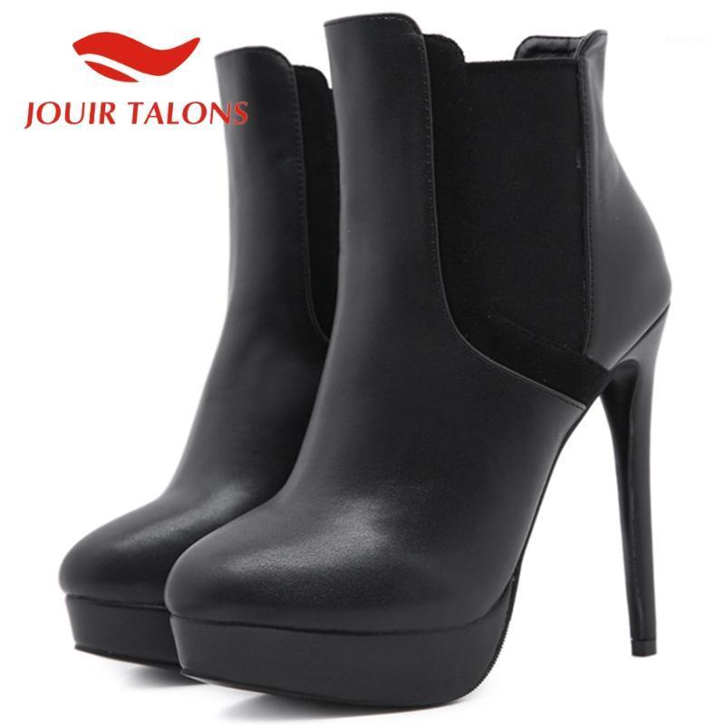 

JOUIR TALONS High Quality Shoes Big Size 40 Thin High Heels Platform Solid Slip-On Autumn Ankle Female Boots1, Black