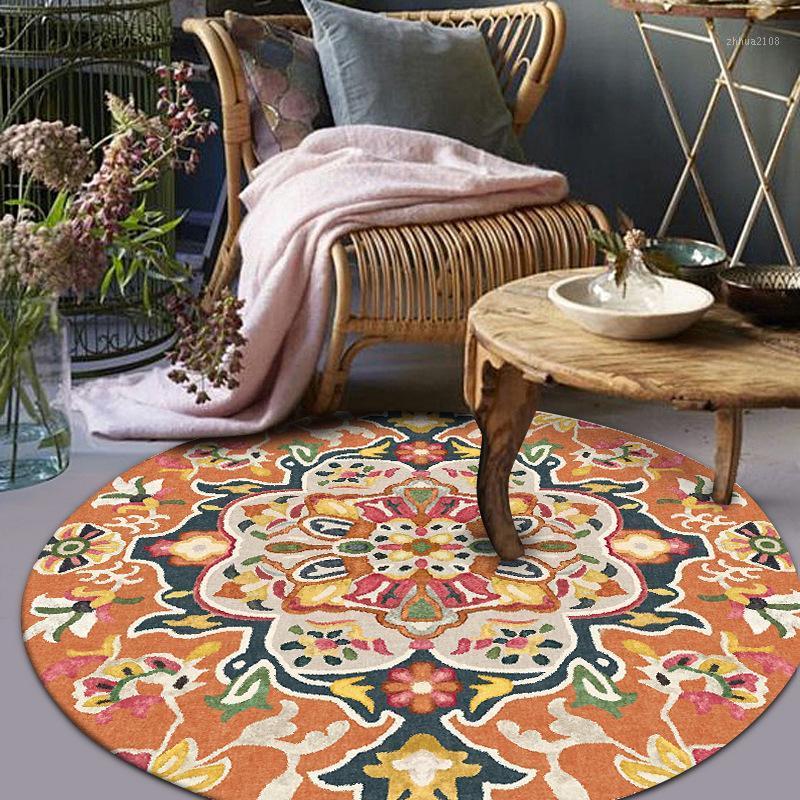 

2020 National European Style Mandala Flower Round Alfombra Bedroom Living Room Crystal Velvet Carpet Floor Mat Customization1