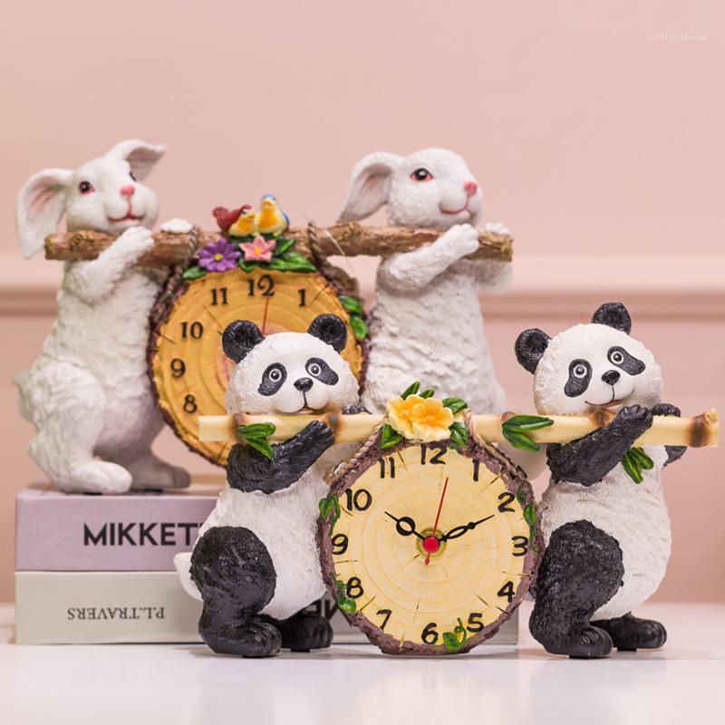 

European Panda Clocks Ornaments Resin Table Clock Decorations Modern Living Room Bedroom Mute Desktop Furnishings Gifts1