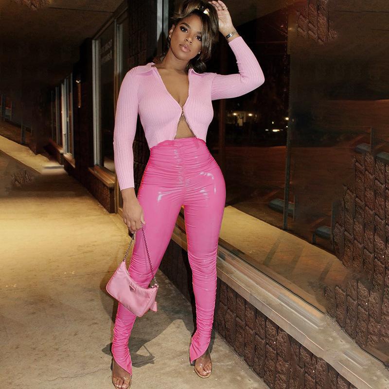 baby pink leather pants