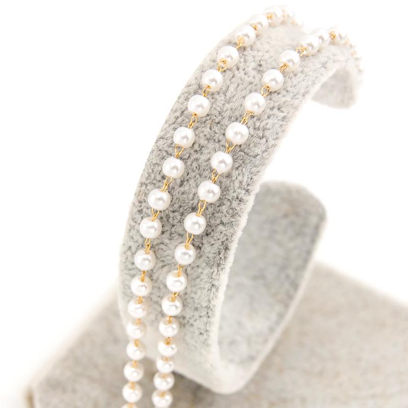 

Chains 1m Stainless Steel Diy Bracelet Necklace Artificial Pearl 3mm Bead Gold For Jewelry Findings Cable Chain Supplies Making