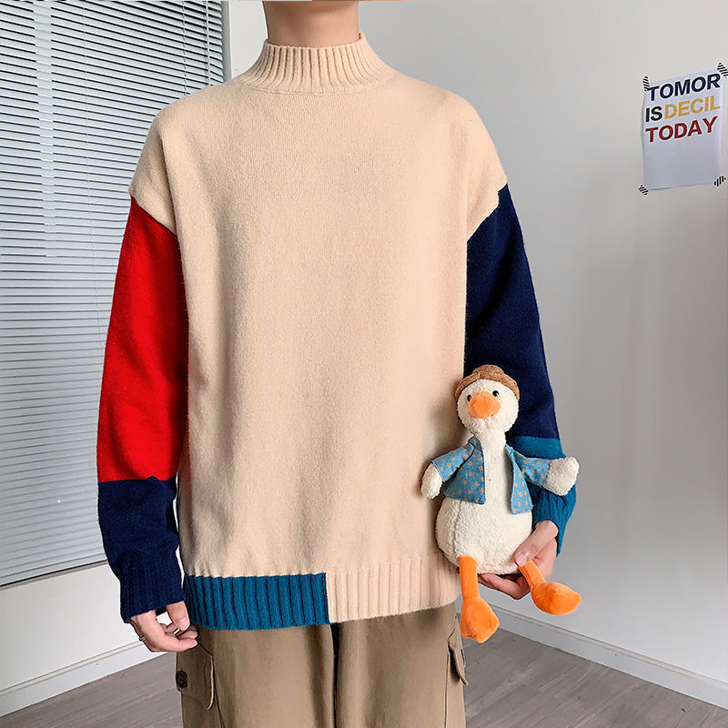 

Clothing 2021 New Contrast Half-man Turtleneck Sweater Releases More Size Autumn and Winter Thick Personality Style Fashion B5CZ, Black